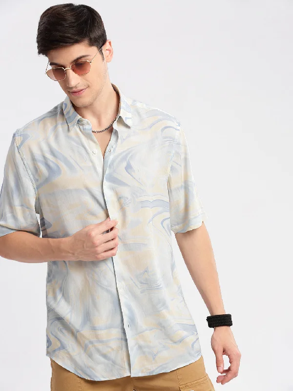 Men's Embroidered Detail Casual Shirts in Beige for a Touch of EleganceMen Spread Collar Abstract Cream Casual Shirt Men's Embroidered Detail Casual Shirts in Beige for a Touch of EleganceMen Spread Collar Abstract Cream Casual Shirt
