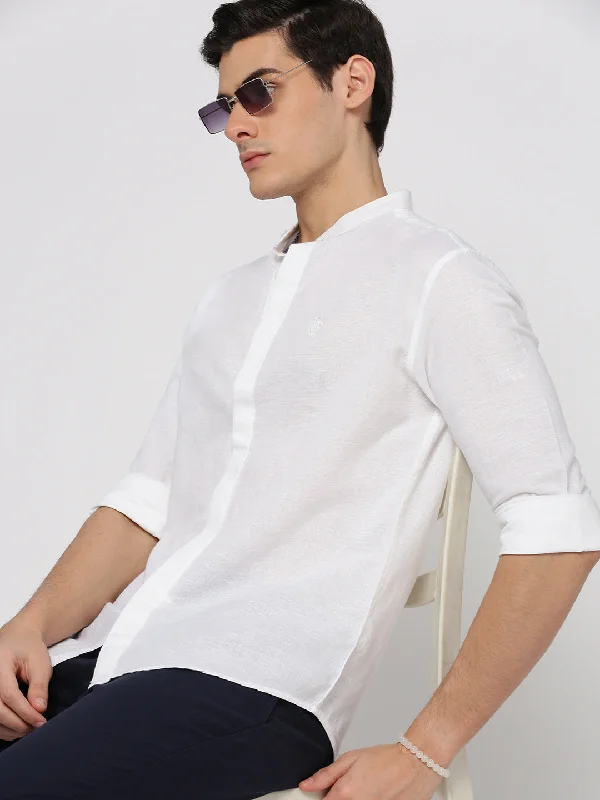 Men's Shearling - Lined Collar Casual Shirts in Brown for a Rustic and Warm AppealMen White Mandarin Collar Solid Shirt Men's Shearling - Lined Collar Casual Shirts in Brown for a Rustic and Warm AppealMen White Mandarin Collar Solid Shirt