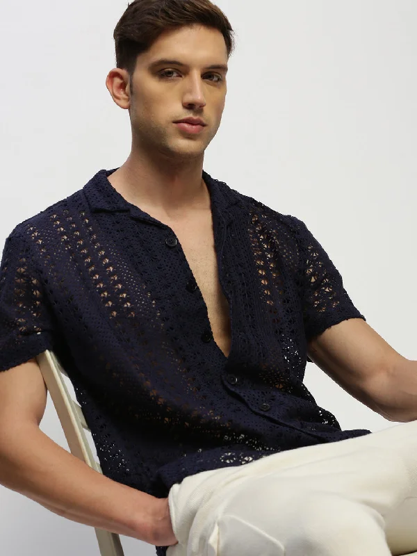Men's Slim - Fit Printed Floral Casual Shirts in Pastel Colors for a Spring - Inspired VibeMen Navy Solid Shirt Men's Slim - Fit Printed Floral Casual Shirts in Pastel Colors for a Spring - Inspired VibeMen Navy Solid Shirt