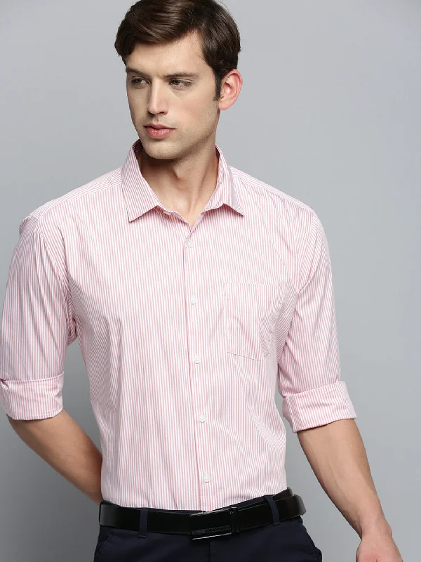 Men's Slim - Fit Printed Floral Casual Shirts in Pastel Colors for a Spring - Inspired VibeMen Peach Striped Formal Shirt Men's Slim - Fit Printed Floral Casual Shirts in Pastel Colors for a Spring - Inspired VibeMen Peach Striped Formal Shirt