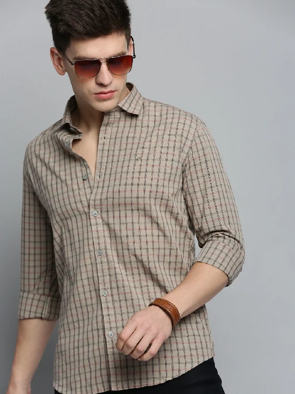 Men's Organic Cotton Casual Shirts with a Soft Handfeel for Everyday ComfortMen Beige Checked Casual Shirt Men's Organic Cotton Casual Shirts with a Soft Handfeel for Everyday ComfortMen Beige Checked Casual Shirt