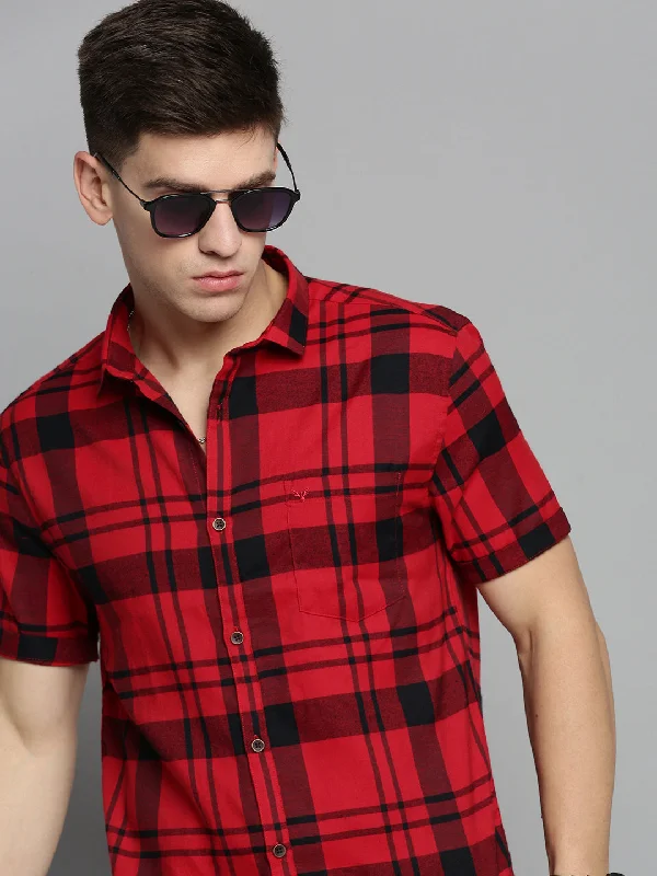 Men's Sustainable Recycled Material Casual Shirts for Eco - Conscious ConsumersMen Red Checked Casual Shirt Men's Sustainable Recycled Material Casual Shirts for Eco - Conscious ConsumersMen Red Checked Casual Shirt