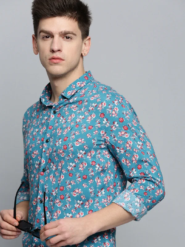 Men's Retro - Style Hawaiian Print Casual Shirts in Bold Patterns for a Tropical VacationMen Blue Printed Casual Shirt Men's Retro - Style Hawaiian Print Casual Shirts in Bold Patterns for a Tropical VacationMen Blue Printed Casual Shirt
