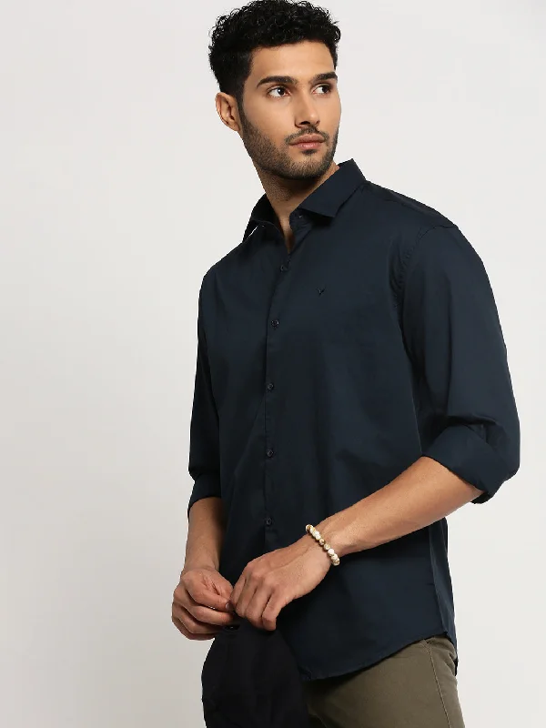 Men's Slim - Fit Printed Floral Casual Shirts in Pastel Colors for a Spring - Inspired VibeMen Navy Blue Spread Collar Solid Shirt Men's Slim - Fit Printed Floral Casual Shirts in Pastel Colors for a Spring - Inspired VibeMen Navy Blue Spread Collar Solid Shirt