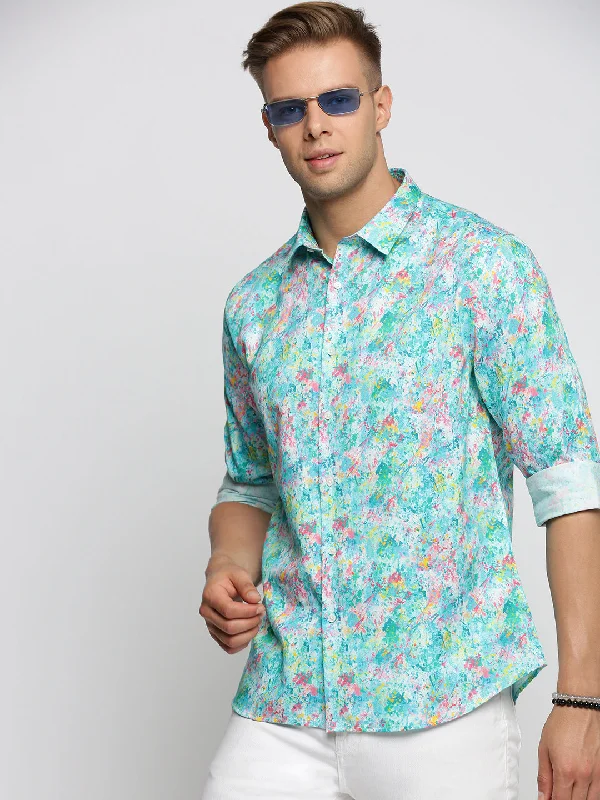Men's Short - Sleeve Linen Casual Shirts in Light Khaki for a Breathable Summer OptionMen Turquoise Blue Spread Collar Abstract Shirt Men's Short - Sleeve Linen Casual Shirts in Light Khaki for a Breathable Summer OptionMen Turquoise Blue Spread Collar Abstract Shirt