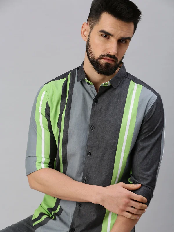 Men's Slim - Fit Printed Floral Casual Shirts in Pastel Colors for a Spring - Inspired VibeMen Grey Striped Casual Shirt Men's Slim - Fit Printed Floral Casual Shirts in Pastel Colors for a Spring - Inspired VibeMen Grey Striped Casual Shirt