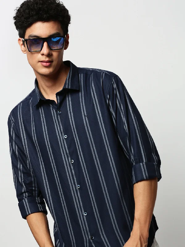 Men's Two - Tone Contrast Panel Casual Shirts in White and Navy for a Stylish and Eye - Catching DesignMen Navy Striped Casual Casual Shirts Men's Two - Tone Contrast Panel Casual Shirts in White and Navy for a Stylish and Eye - Catching DesignMen Navy Striped Casual Casual Shirts