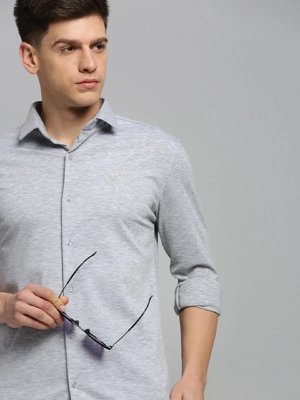 Men's Shearling - Lined Collar Casual Shirts in Brown for a Rustic and Warm AppealMen Grey Solid Casual Shirt