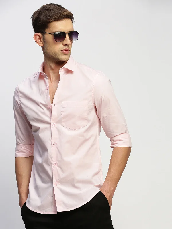 Men's Graphic - Printed Casual Shirts with Pop - Culture References for a Fun and Stylish LookMen Pink Solid Shirt