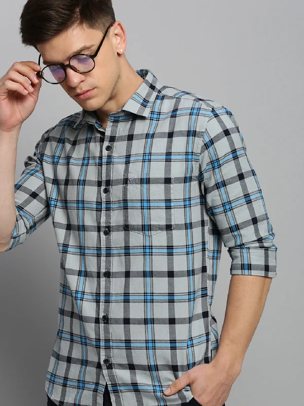 Men's Organic Cotton Casual Shirts with a Soft Handfeel for Everyday ComfortMen Grey Checked Casual Shirt Men's Organic Cotton Casual Shirts with a Soft Handfeel for Everyday ComfortMen Grey Checked Casual Shirt
