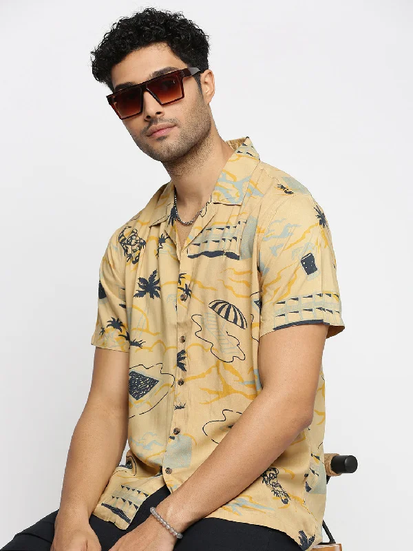 Men's Two - Tone Contrast Panel Casual Shirts in White and Navy for a Stylish and Eye - Catching DesignMen Beige Cuban Collar Graphic Shirt Men's Two - Tone Contrast Panel Casual Shirts in White and Navy for a Stylish and Eye - Catching DesignMen Beige Cuban Collar Graphic Shirt
