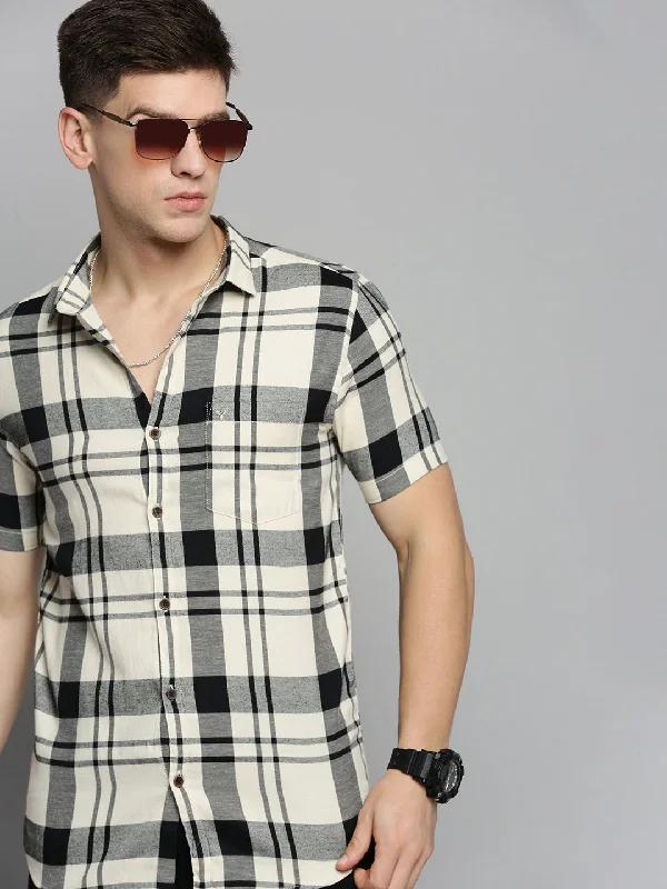 Men's Moisture - Wicking Performance Fabric Casual Shirts for Outdoor ActivitiesMen Beige Checked Casual Shirt Men's Moisture - Wicking Performance Fabric Casual Shirts for Outdoor ActivitiesMen Beige Checked Casual Shirt