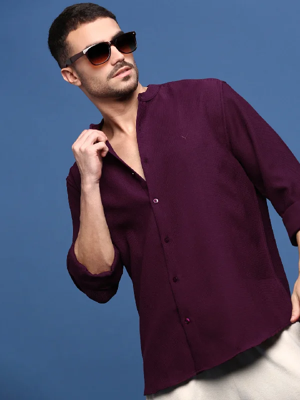 Men's Moisture - Wicking Performance Fabric Casual Shirts for Outdoor ActivitiesMen Purple Solid Slim Fit Shirt Men's Moisture - Wicking Performance Fabric Casual Shirts for Outdoor ActivitiesMen Purple Solid Slim Fit Shirt