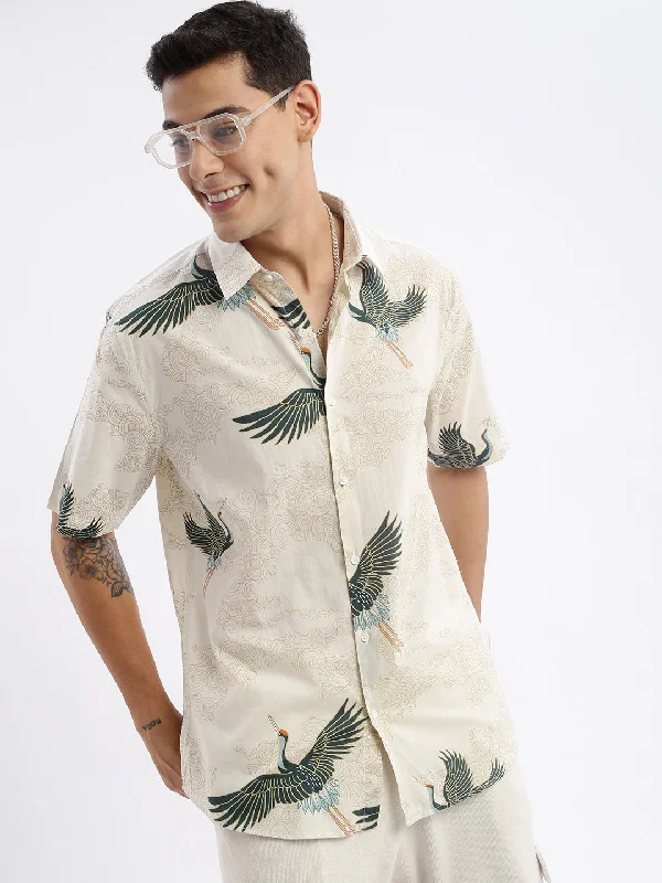 Men's Long - Line Oversized Casual Shirts in Dark Gray for a Relaxed and Modern LookMen Spread Collar Printed Slim Fit Cream Shirt Men's Long - Line Oversized Casual Shirts in Dark Gray for a Relaxed and Modern LookMen Spread Collar Printed Slim Fit Cream Shirt