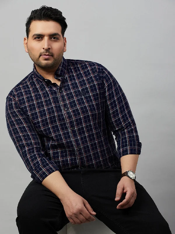 Men's Embroidered Detail Casual Shirts in Beige for a Touch of EleganceMen Spread Collar Checked Navy Blue Shirt Men's Embroidered Detail Casual Shirts in Beige for a Touch of EleganceMen Spread Collar Checked Navy Blue Shirt