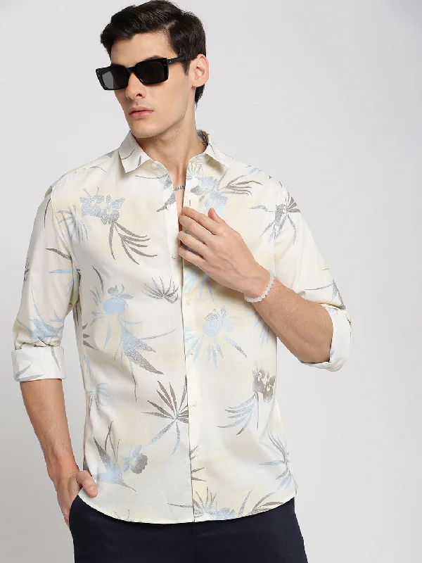 Men's Stretch - Fabric Casual Shirts in Navy Blue for a Comfortable and Flexible FitMen Cream Spread Collar Floral Shirt Men's Stretch - Fabric Casual Shirts in Navy Blue for a Comfortable and Flexible FitMen Cream Spread Collar Floral Shirt
