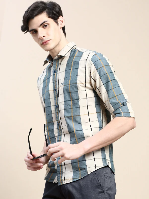Men's Graphic - Printed Casual Shirts with Pop - Culture References for a Fun and Stylish LookMen Spread Collar Checked Teal Shirt