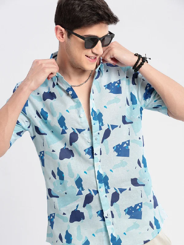 Men's Distressed Denim Casual Shirts with Frayed Edges for a Trendy and Rugged LookMen Spread Collar Abstract Blue Casual Shirt Men's Distressed Denim Casual Shirts with Frayed Edges for a Trendy and Rugged LookMen Spread Collar Abstract Blue Casual Shirt