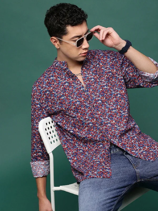 Men's Wrinkle - Resistant Polyester Blend Casual Shirts for Easy Travel and MaintenanceMen Blue Floral Slim Fit Shirt Men's Wrinkle - Resistant Polyester Blend Casual Shirts for Easy Travel and MaintenanceMen Blue Floral Slim Fit Shirt