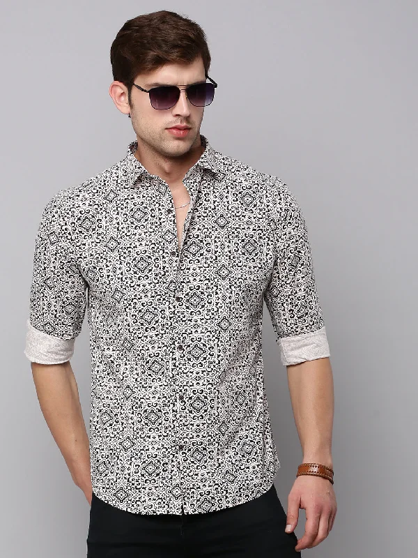 Men's Tailored Fit Checkered Casual Shirts in Multicolor for a Smart - Casual EnsembleMen Cream Printed Casual Shirt Men's Tailored Fit Checkered Casual Shirts in Multicolor for a Smart - Casual EnsembleMen Cream Printed Casual Shirt