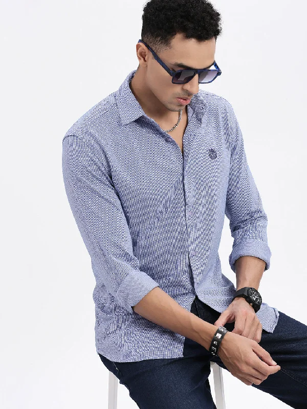 Men's Graphic - Printed Casual Shirts with Pop - Culture References for a Fun and Stylish LookMen Blue Checked Slim Fit Shirt Men's Graphic - Printed Casual Shirts with Pop - Culture References for a Fun and Stylish LookMen Blue Checked Slim Fit Shirt