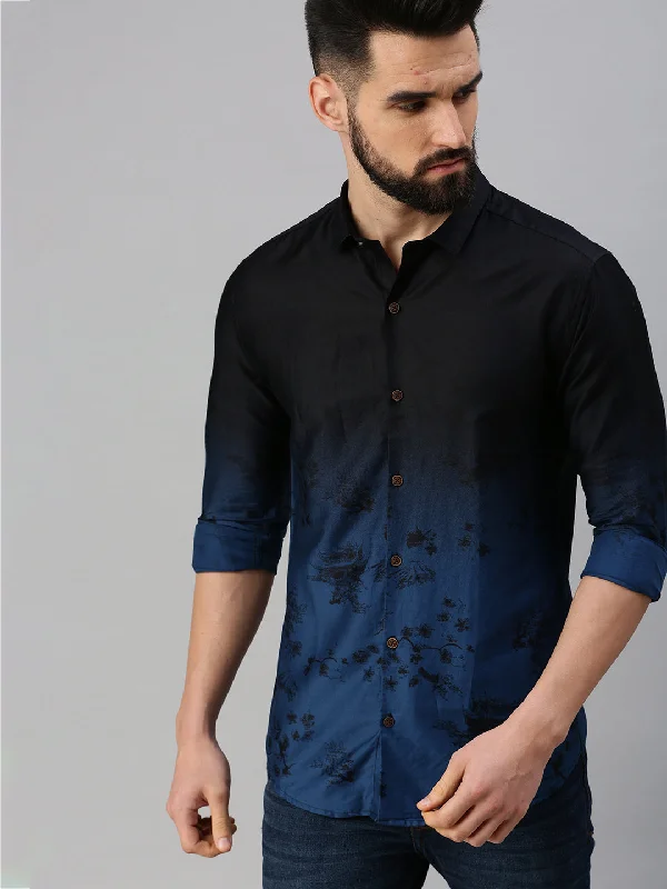 Men's Linen Blend Casual Shirts with Roll - Up Sleeves for a Summer Beach LookMen Navy Blue Printed Casual Shirt Men's Linen Blend Casual Shirts with Roll - Up Sleeves for a Summer Beach LookMen Navy Blue Printed Casual Shirt