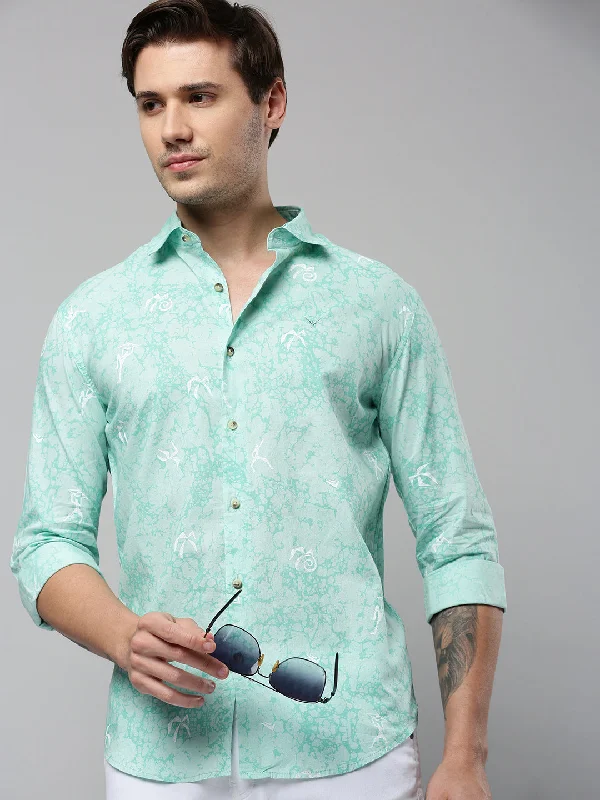 Men's Organic Cotton Casual Shirts with a Soft Handfeel for Everyday ComfortMen Green Printed Casual Shirt Men's Organic Cotton Casual Shirts with a Soft Handfeel for Everyday ComfortMen Green Printed Casual Shirt