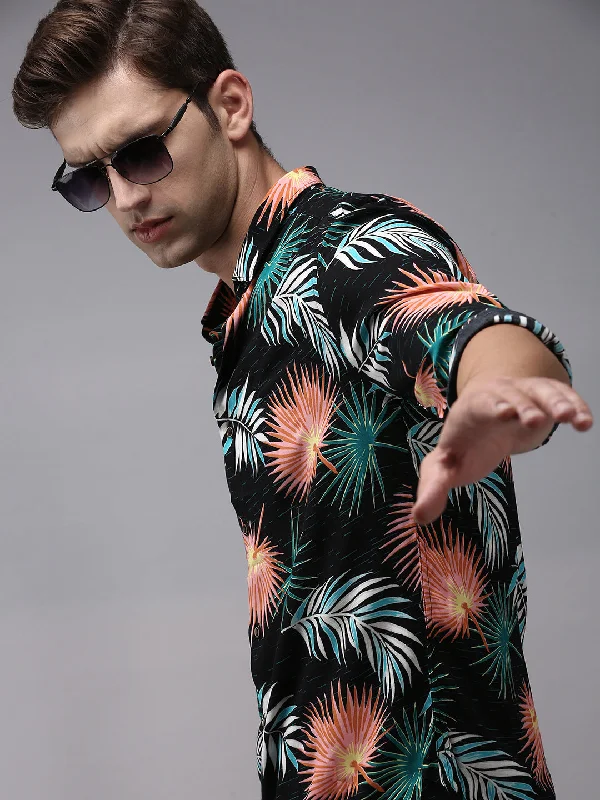 Men's Embroidered Detail Casual Shirts in Beige for a Touch of EleganceMen Black Printed Casual Shirt Men's Embroidered Detail Casual Shirts in Beige for a Touch of EleganceMen Black Printed Casual Shirt