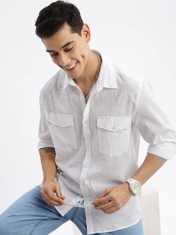 Men's Button - Down Oxford Casual Shirts in Crisp White for a Classic and Versatile StyleMen Spread Collar Solid Slim Fit White Shirt Men's Button - Down Oxford Casual Shirts in Crisp White for a Classic and Versatile StyleMen Spread Collar Solid Slim Fit White Shirt