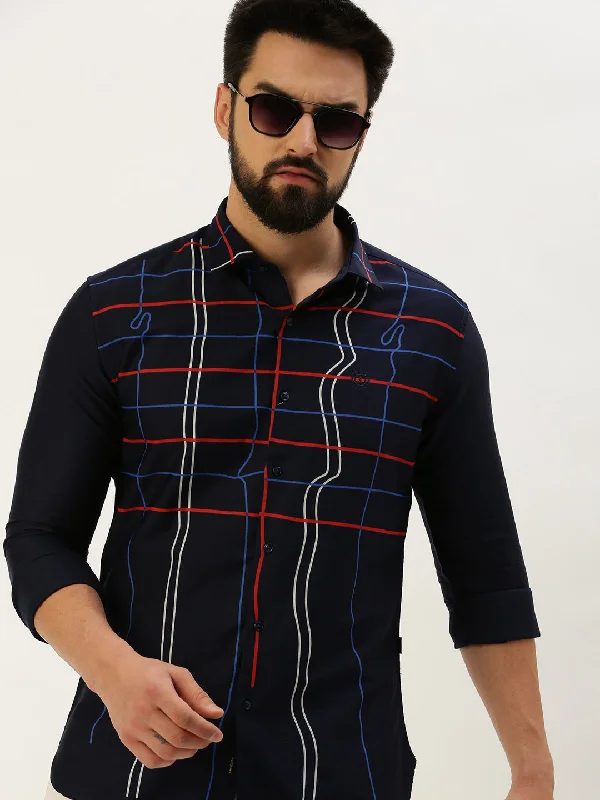Men's Slim - Fit Printed Floral Casual Shirts in Pastel Colors for a Spring - Inspired VibeMen Spread Collar Printed Navy Blue Shirt Men's Slim - Fit Printed Floral Casual Shirts in Pastel Colors for a Spring - Inspired VibeMen Spread Collar Printed Navy Blue Shirt