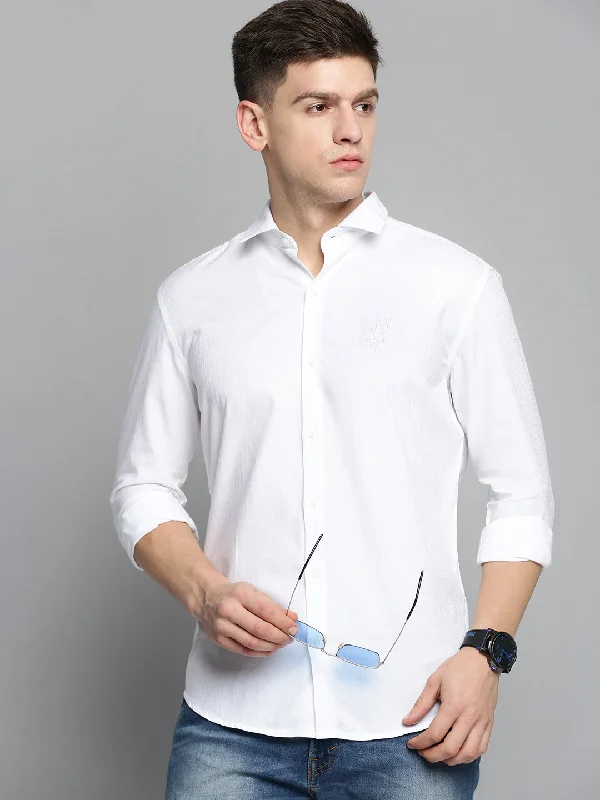 Plus Size Men's Striped Chambray Casual Shirts with a Spread Collar for a Preppy AppearanceMen White Solid Casual Shirt Plus Size Men's Striped Chambray Casual Shirts with a Spread Collar for a Preppy AppearanceMen White Solid Casual Shirt