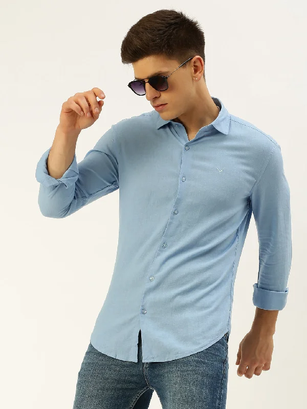 Men's Distressed Denim Casual Shirts with Frayed Edges for a Trendy and Rugged LookMen Spread Collar Solid Blue Shirt Men's Distressed Denim Casual Shirts with Frayed Edges for a Trendy and Rugged LookMen Spread Collar Solid Blue Shirt