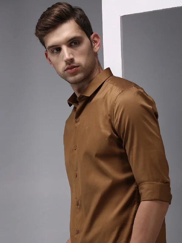 Men's Linen Blend Casual Shirts with Roll - Up Sleeves for a Summer Beach LookMen Brown Solid Casual Shirt Men's Linen Blend Casual Shirts with Roll - Up Sleeves for a Summer Beach LookMen Brown Solid Casual Shirt