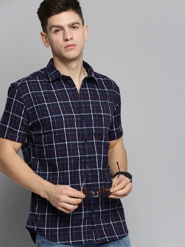 Plus Size Men's Plaid Flannel Casual Shirts in Earth Tones for a Cozy Fall OutfitMen Navy Checked Casual Shirt Plus Size Men's Plaid Flannel Casual Shirts in Earth Tones for a Cozy Fall OutfitMen Navy Checked Casual Shirt