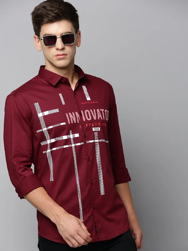 Men's Wrinkle - Resistant Polyester Blend Casual Shirts for Easy Travel and MaintenanceMen Maroon Printed Casual Shirt Men's Wrinkle - Resistant Polyester Blend Casual Shirts for Easy Travel and MaintenanceMen Maroon Printed Casual Shirt