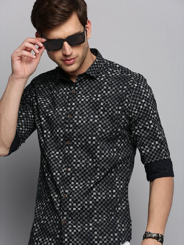Men's Wrinkle - Resistant Polyester Blend Casual Shirts for Easy Travel and MaintenanceMen Black Printed Casual Shirt Men's Wrinkle - Resistant Polyester Blend Casual Shirts for Easy Travel and MaintenanceMen Black Printed Casual Shirt