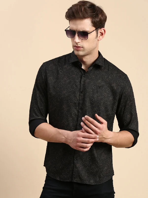 Men's Long - Line Oversized Casual Shirts in Dark Gray for a Relaxed and Modern LookMen Black Printed Casual Shirt Men's Long - Line Oversized Casual Shirts in Dark Gray for a Relaxed and Modern LookMen Black Printed Casual Shirt