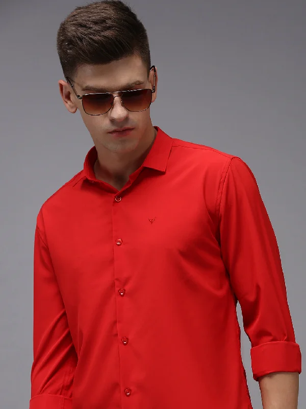 Men's Slim - Fit Printed Floral Casual Shirts in Pastel Colors for a Spring - Inspired VibeMen Red Solid Casual Shirt Men's Slim - Fit Printed Floral Casual Shirts in Pastel Colors for a Spring - Inspired VibeMen Red Solid Casual Shirt