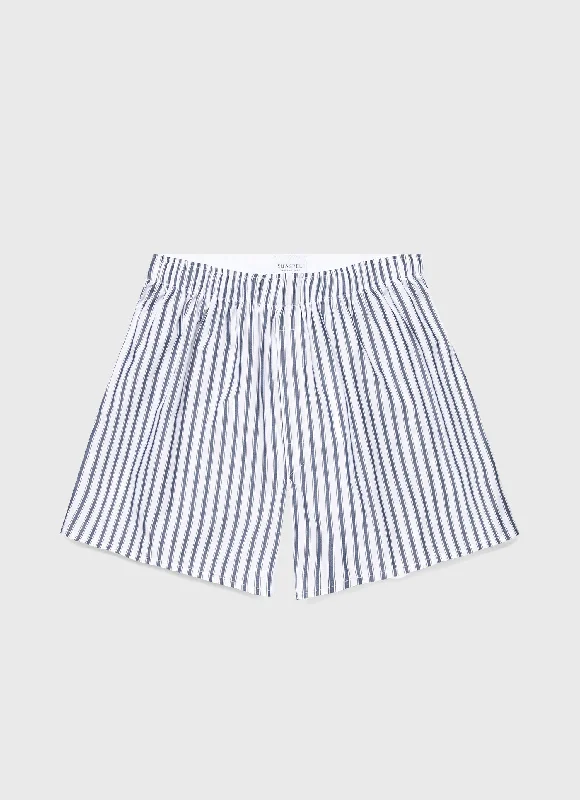 Elastic Waist Women Shorts for Easy Wear and ComfortMen's Classic Boxer Shorts in White/Navy Stripe Elastic Waist Women Shorts for Easy Wear and ComfortMen's Classic Boxer Shorts in White/Navy Stripe