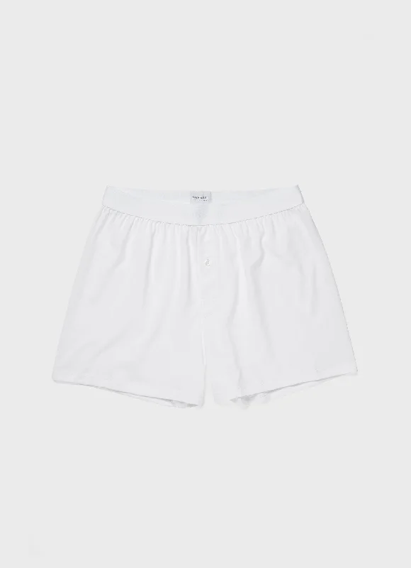 Plus Size Women Shorts with a Comfortable and Stylish FitMen's Superfine Cotton One-Button Boxer Shorts in White