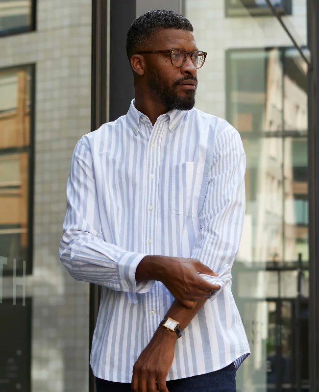 Men's Thermal - Lined Casual Shirts in Black for Added Warmth in Cold WeatherBlue White Variegated Stripe Oxford Shirt Men's Thermal - Lined Casual Shirts in Black for Added Warmth in Cold WeatherBlue White Variegated Stripe Oxford Shirt