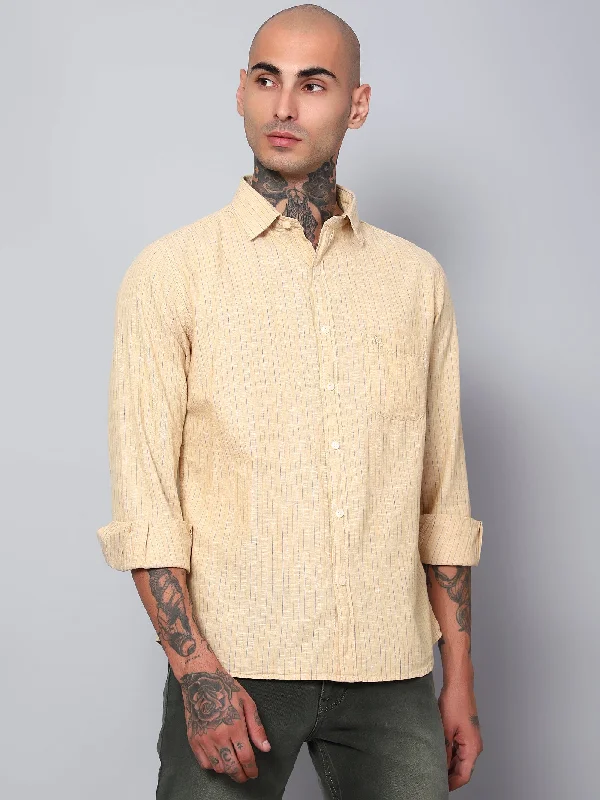 Men's Embroidered Detail Casual Shirts in Beige for a Touch of EleganceMen's Light Brown Casual Thin Stripe Full Sleeve Shirt Men's Embroidered Detail Casual Shirts in Beige for a Touch of EleganceMen's Light Brown Casual Thin Stripe Full Sleeve Shirt