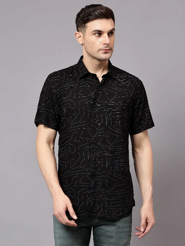 Men's Slim - Fit Printed Floral Casual Shirts in Pastel Colors for a Spring - Inspired VibeMen's Black Casual Geometric Print Half sleeve Shirt Men's Slim - Fit Printed Floral Casual Shirts in Pastel Colors for a Spring - Inspired VibeMen's Black Casual Geometric Print Half sleeve Shirt