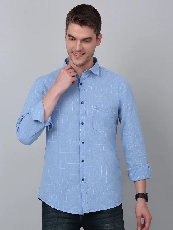 Men's Wrinkle - Resistant Polyester Blend Casual Shirts for Easy Travel and MaintenanceMen's Sky Blue Casual Small Checks Full Sleeve Shirt Men's Wrinkle - Resistant Polyester Blend Casual Shirts for Easy Travel and MaintenanceMen's Sky Blue Casual Small Checks Full Sleeve Shirt