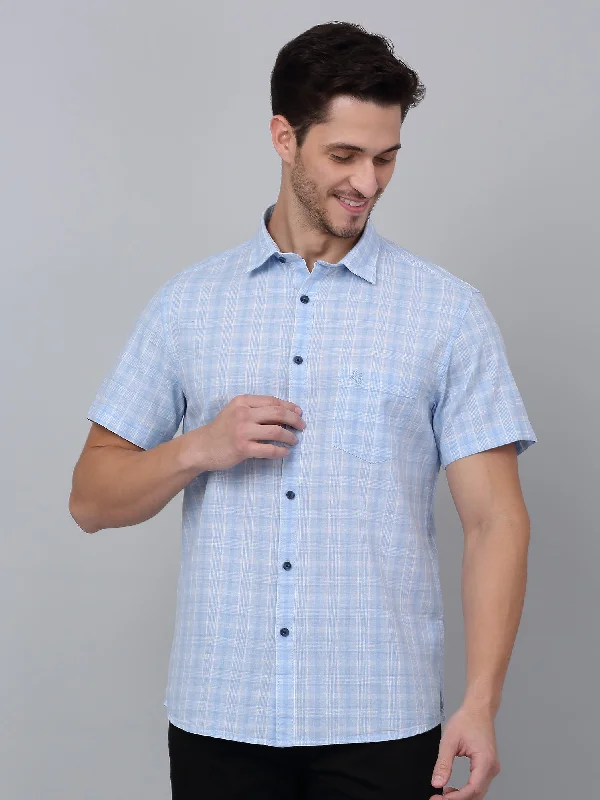 Men's Retro - Style Hawaiian Print Casual Shirts in Bold Patterns for a Tropical VacationMen's Sky Blue Casual Medium Checks Half sleeve Shirt Men's Retro - Style Hawaiian Print Casual Shirts in Bold Patterns for a Tropical VacationMen's Sky Blue Casual Medium Checks Half sleeve Shirt