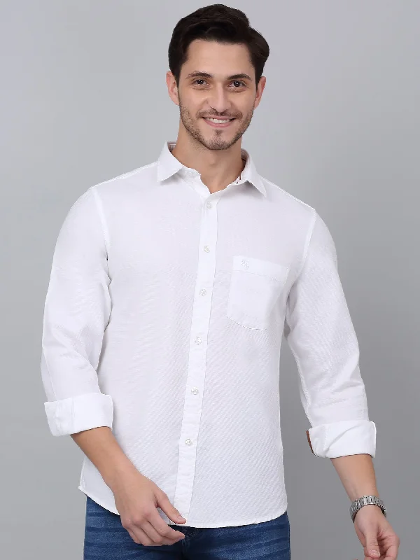 Men's Distressed Denim Casual Shirts with Frayed Edges for a Trendy and Rugged LookMen's White Casual Self Textured Full Sleeve Shirt