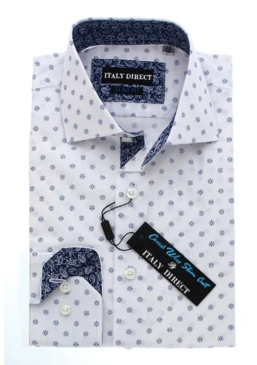 Men's Two - Tone Contrast Panel Casual Shirts in White and Navy for a Stylish and Eye - Catching DesignWhite & Blue Pattern Slim Fit Casual Shirt Men's Two - Tone Contrast Panel Casual Shirts in White and Navy for a Stylish and Eye - Catching DesignWhite & Blue Pattern Slim Fit Casual Shirt