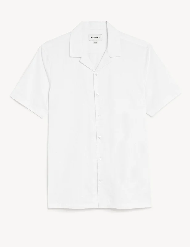 Men's Button - Down Oxford Casual Shirts in Crisp White for a Classic and Versatile StyleCotton Rich Cuban Collar Shirt