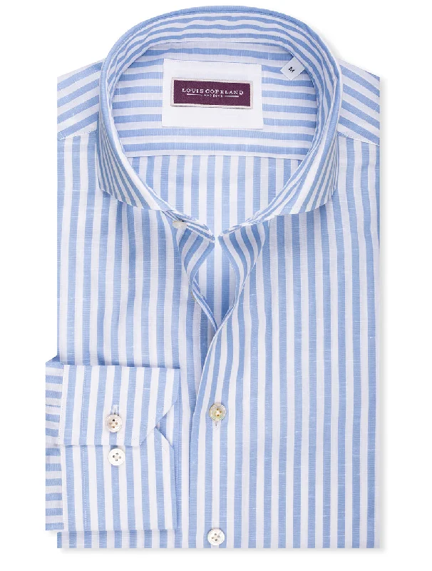 Men's Retro - Style Hawaiian Print Casual Shirts in Bold Patterns for a Tropical VacationStriped Linen Mix Shirt Blue Men's Retro - Style Hawaiian Print Casual Shirts in Bold Patterns for a Tropical VacationStriped Linen Mix Shirt Blue