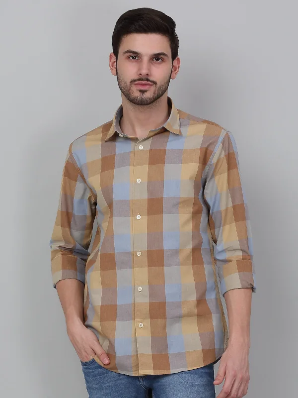 Men's Slim - Fit Printed Floral Casual Shirts in Pastel Colors for a Spring - Inspired VibeMen's Beige Checkered Full Sleeve Casual Shirt Men's Slim - Fit Printed Floral Casual Shirts in Pastel Colors for a Spring - Inspired VibeMen's Beige Checkered Full Sleeve Casual Shirt